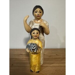 Leo Smith Angel Standing Over Child Cat Figurine 11" Folk Art Hand Signed READ